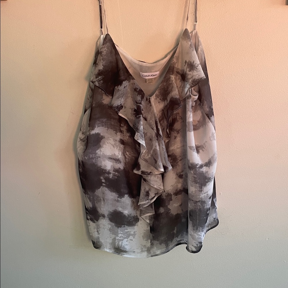 Calvin Klein Black and Gray Ruffled Camisole
